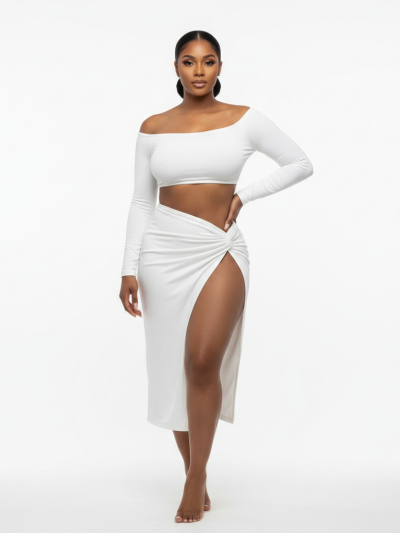 2024 Amazon ebay new autumn and winter women's European and American sexy off-shoulder one-piece collar pleated two-piece dress