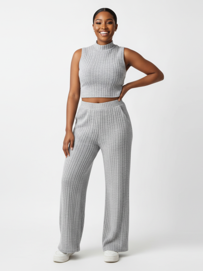 Kaikuo cross-border Amazon European and American clothing 2023 autumn and winter foreign trade temperament casual suit round neck top wide leg pants