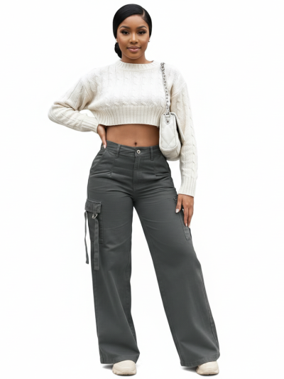 Casual patch pocket cargo straight pants