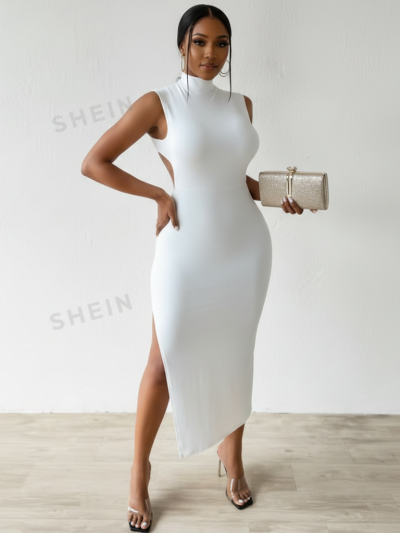 SHEIN Slayr Ladies' Solid Color Hollow Out Split Dress