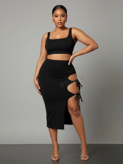 SHEIN SXY Solid Tie Side Pencil Skirt