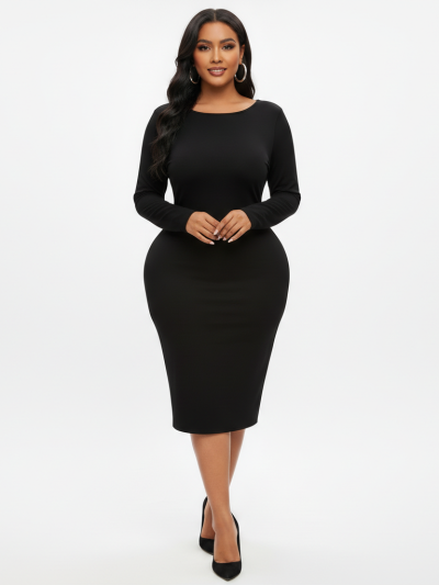 SHEIN SXY Solid Zipper Back Bodycon Dress