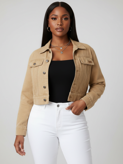 SHEIN Essnce Flap Detail Crop Denim Jacket